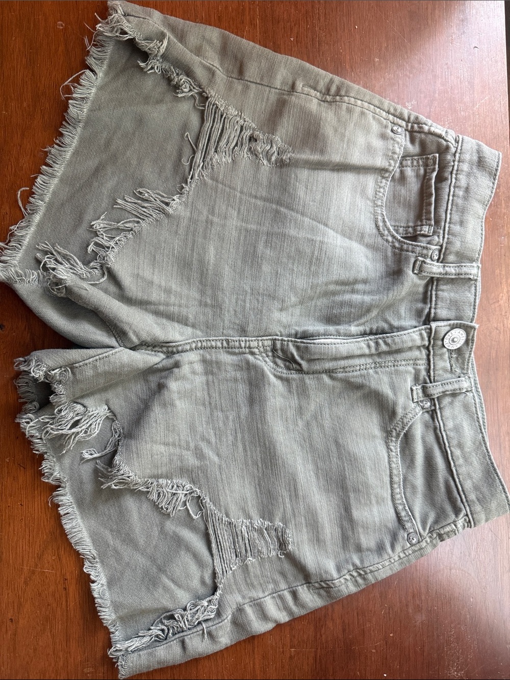 American Eagle Outfitters Olive Distressed Frayed-Hem Jean Shorts